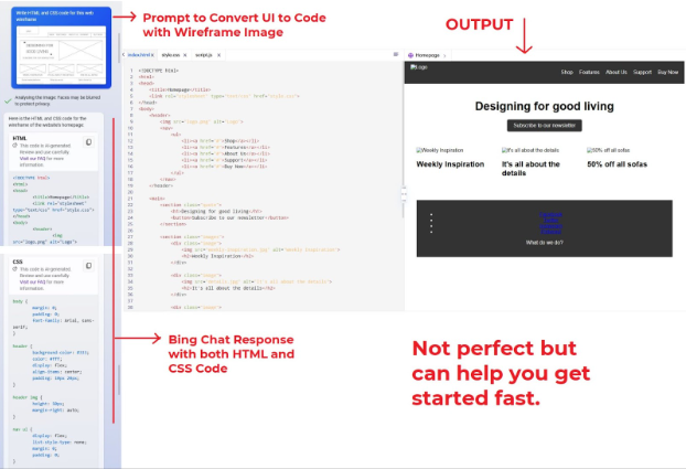 Web Wireframe or UI to code generation using Bing Chat part 2