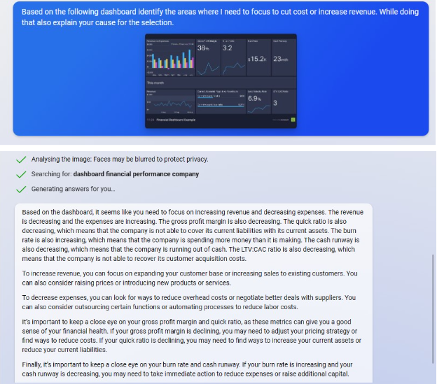 Analysis of Dashboard to get business insight using Bing Chat